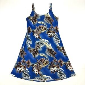Hilo Hattie blue tropical Hawaiian print womens tank dress Fits Medium Vintage